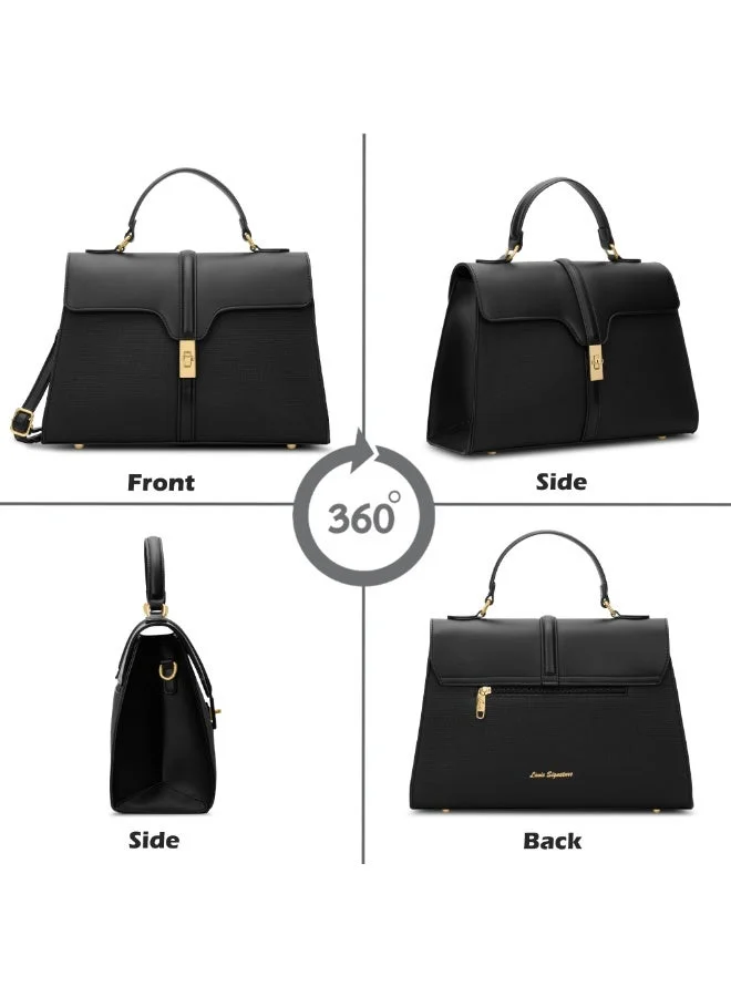 Lavie  Signature Canva Flap Satchel (Black)  | Best Price UAE